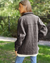 Solid Mineral Wash Quilted Pockets Shacket