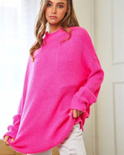 Solid Mock Neck Long Sleeve Knit Sweater