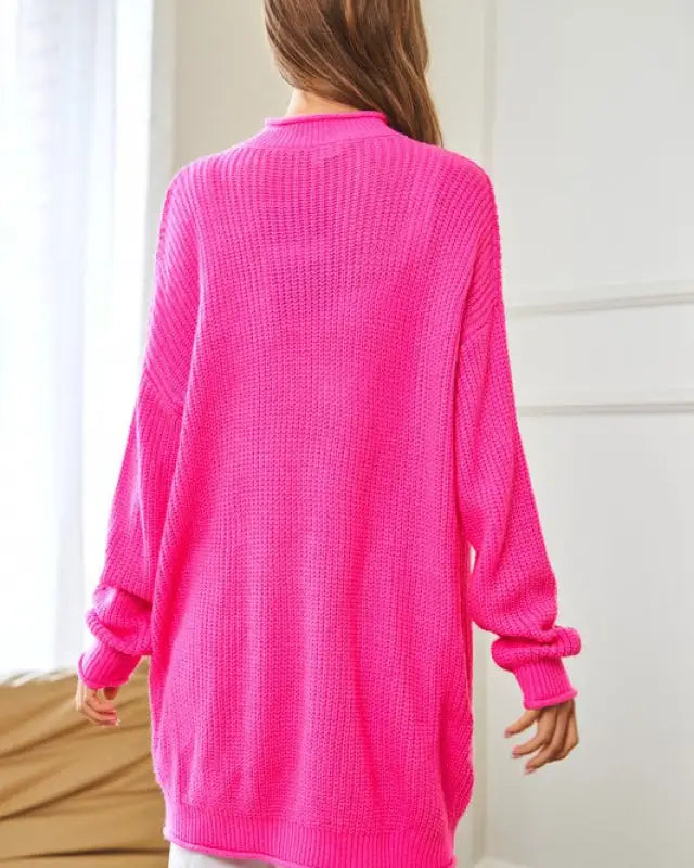 Solid Mock Neck Long Sleeve Knit Sweater