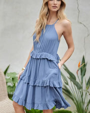 Solid Ruffle Sleeveless Mini Dress