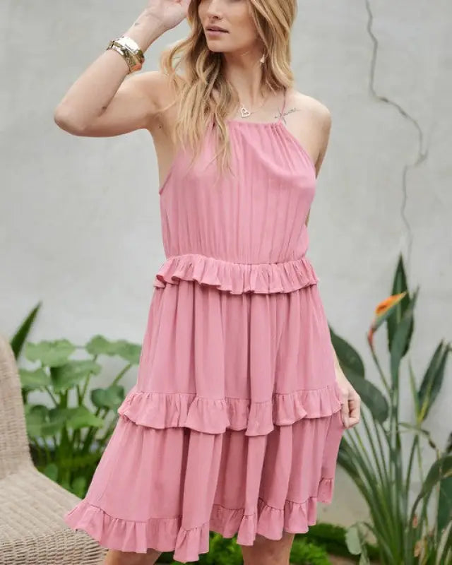 Solid Ruffle Sleeveless Mini Dress