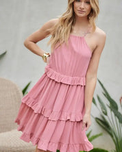 Solid Ruffle Sleeveless Mini Dress