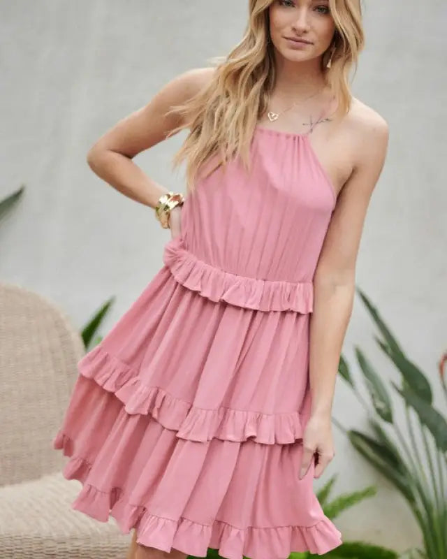 Solid Ruffle Sleeveless Mini Dress