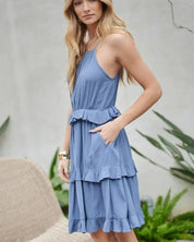 Solid Ruffle Sleeveless Mini Dress