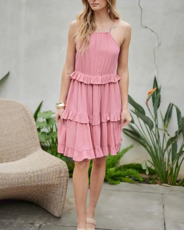 Solid Ruffle Sleeveless Mini Dress