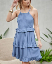 Solid Ruffle Sleeveless Mini Dress