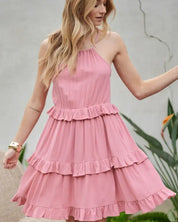 Solid Ruffle Sleeveless Mini Dress