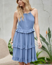 Solid Ruffle Sleeveless Mini Dress