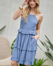 Solid Ruffle Sleeveless Mini Dress