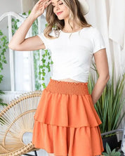 SOLID RUFFLE TIERS SMOCKED SKIRT - Orange / S - Skirts