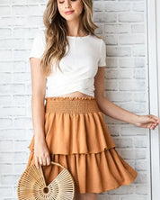 SOLID RUFFLE TIERS SMOCKED SKIRT - Skirts