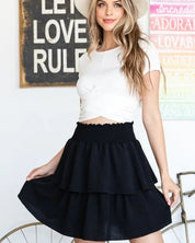 SOLID RUFFLE TIERS SMOCKED SKIRT - Skirts