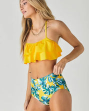 Solid Ruffle Top And Bottom Swimsuit