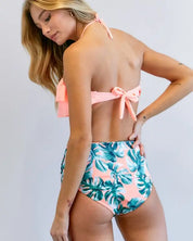 Solid Ruffle Top And Bottom Swimsuit