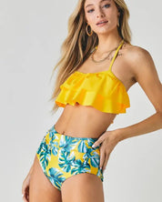 Solid Ruffle Top And Bottom Swimsuit