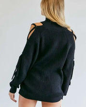 Solid Turtleneck Cutout Long Sleeve Sweater