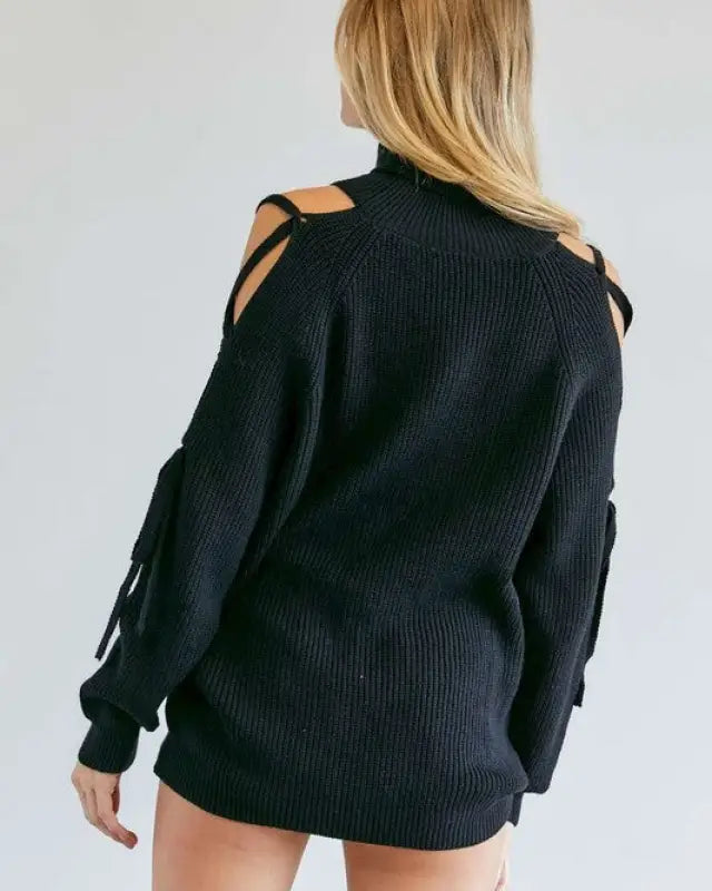 Solid Turtleneck Cutout Long Sleeve Sweater