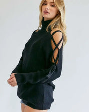 Solid Turtleneck Cutout Long Sleeve Sweater