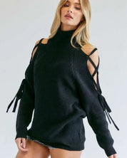 Solid Turtleneck Cutout Long Sleeve Sweater