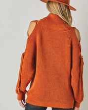 Solid Turtleneck Cutout Long Sleeve Sweater