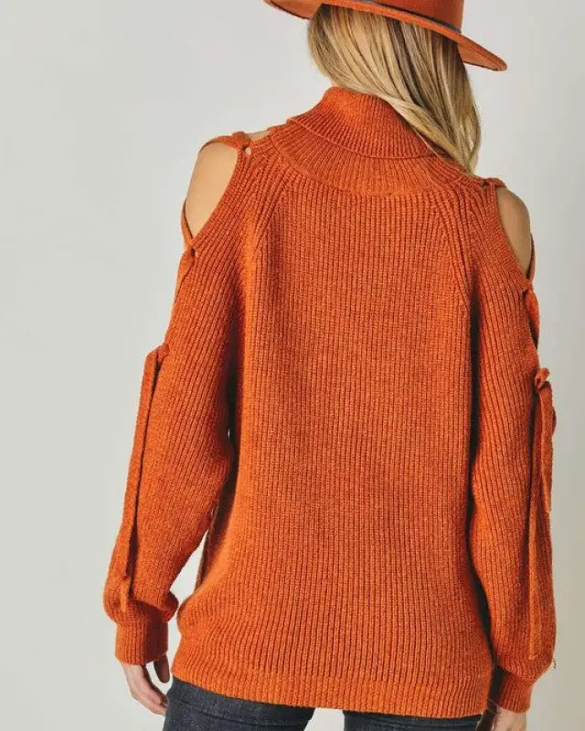 Solid Turtleneck Cutout Long Sleeve Sweater