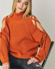 Solid Turtleneck Cutout Long Sleeve Sweater