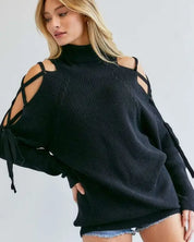 Solid Turtleneck Cutout Long Sleeve Sweater