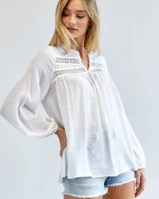 Solid V-Neck Blouse Top