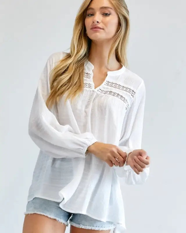 Solid V-Neck Blouse Top