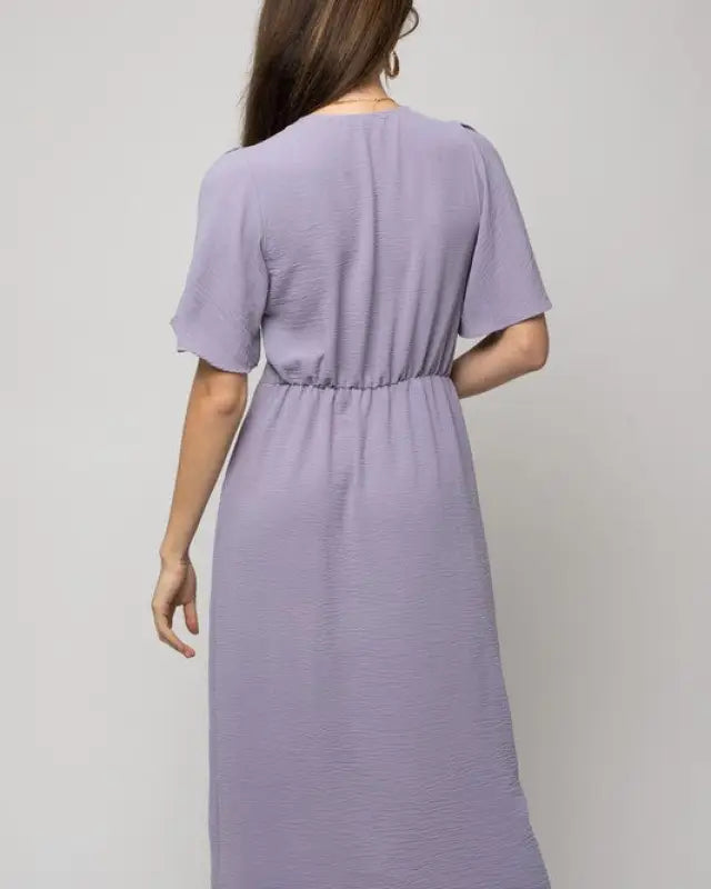 Solid V-Neck Midi Dress W-Front Knot