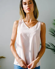 Solid V-Neck Sleeveless Top - Pink / S