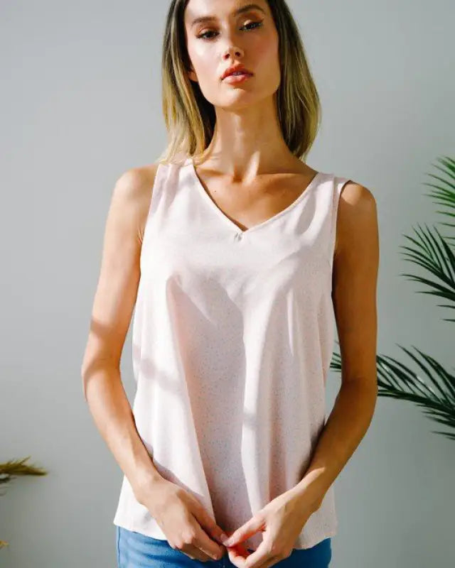 Solid V-Neck Sleeveless Top - Pink / S