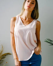 Solid V-Neck Sleeveless Top