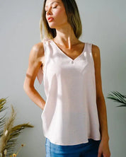 Solid V-Neck Sleeveless Top