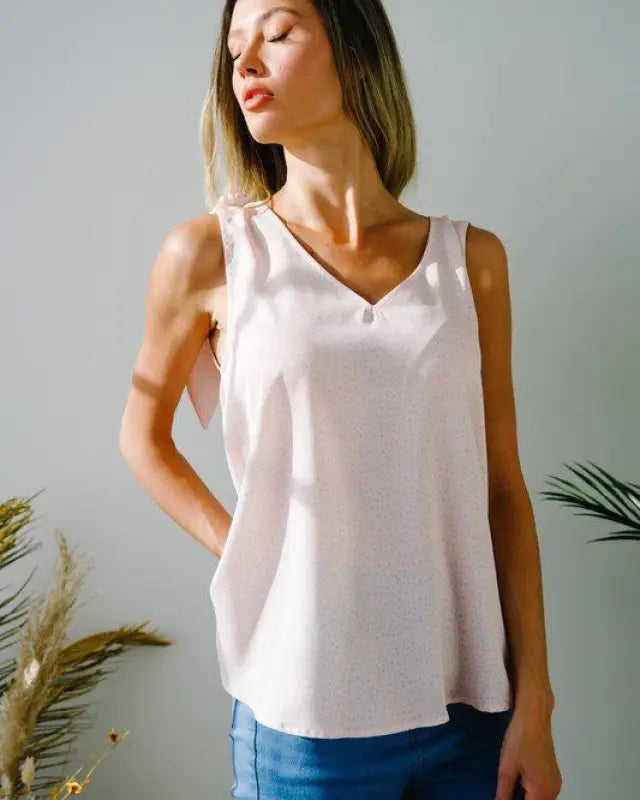 Solid V-Neck Sleeveless Top