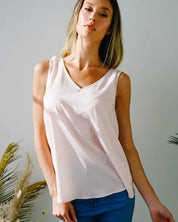 Solid V-Neck Sleeveless Top