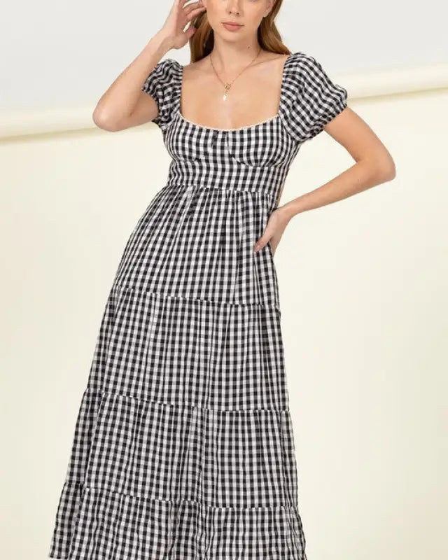 Somewhere To Go Tie-Back Gingham Print Maxi Dress