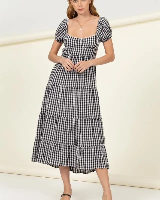 Somewhere To Go Tie-Back Gingham Print Maxi Dress