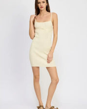 SPAGHETTI STRAP BODYCON DRESS - IVORY / S