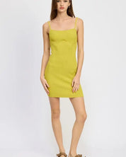 SPAGHETTI STRAP BODYCON DRESS - LIME / S