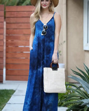 Spaghetti Strap Maxi Long Dress with Pocket