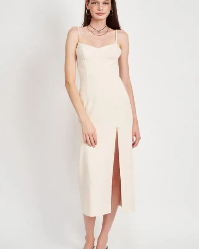 Spaghetti Strap Midi Dress With Slit