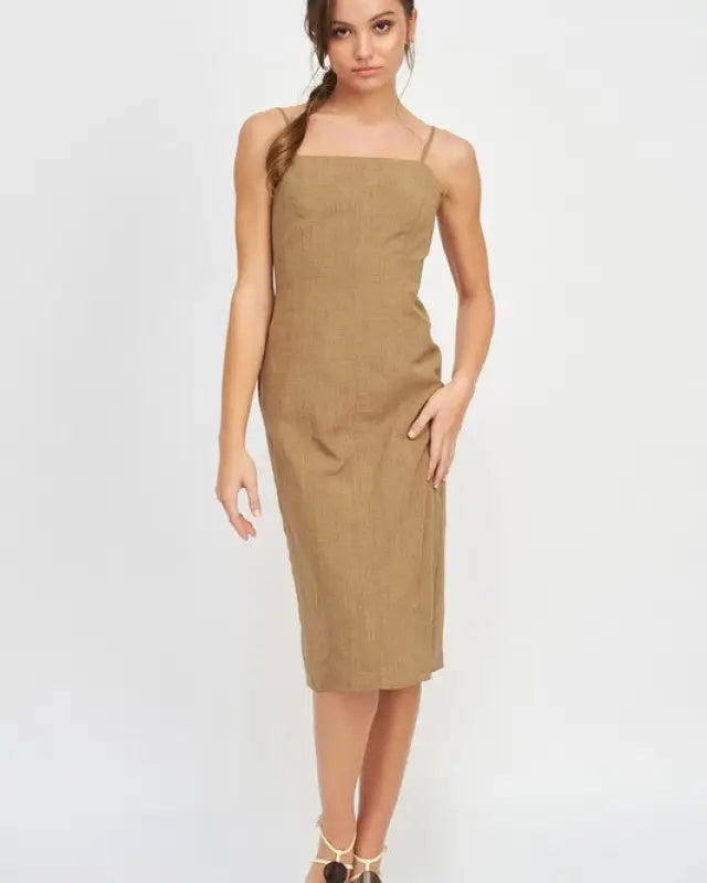 Spaghetti Strap Midi Dress With Slit