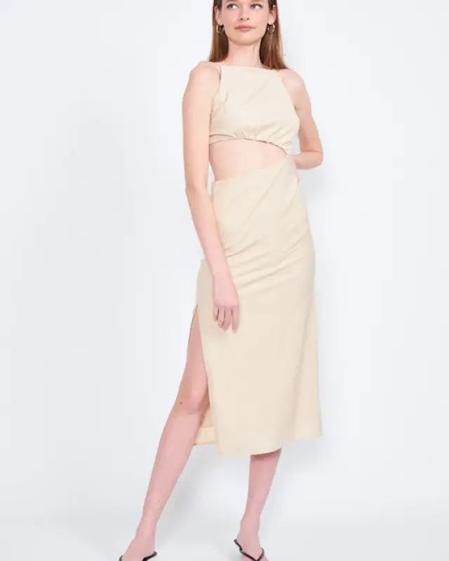 Spaghetti Strap Midi Dress With Waist Cut Out