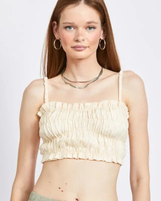 Spaghetti Strap Ruched Crop Top