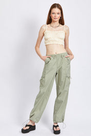 Spaghetti Strap Ruched Crop Top