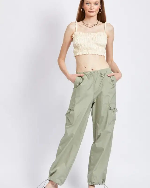 Spaghetti Strap Ruched Crop Top