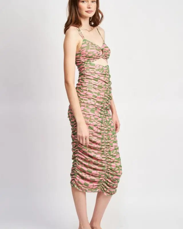 Spaghetti Strap Ruched Dress With Cut Out