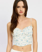 SPAGHETTI STRAP RUFFLED TOP - BLUE WHITE / S