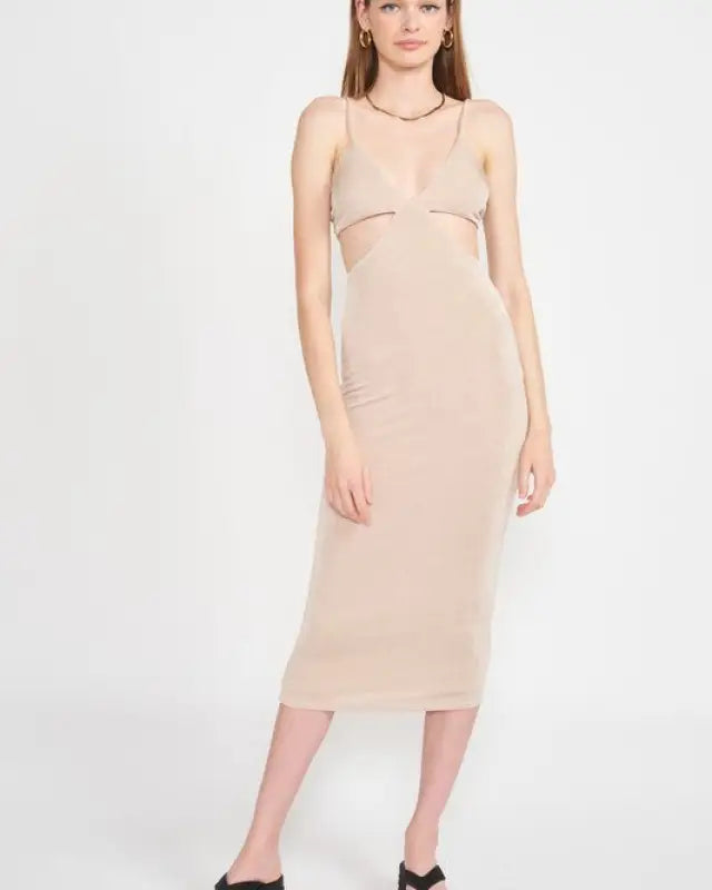 Spaghetti Strap Tie Back Midi Dress With Cutout